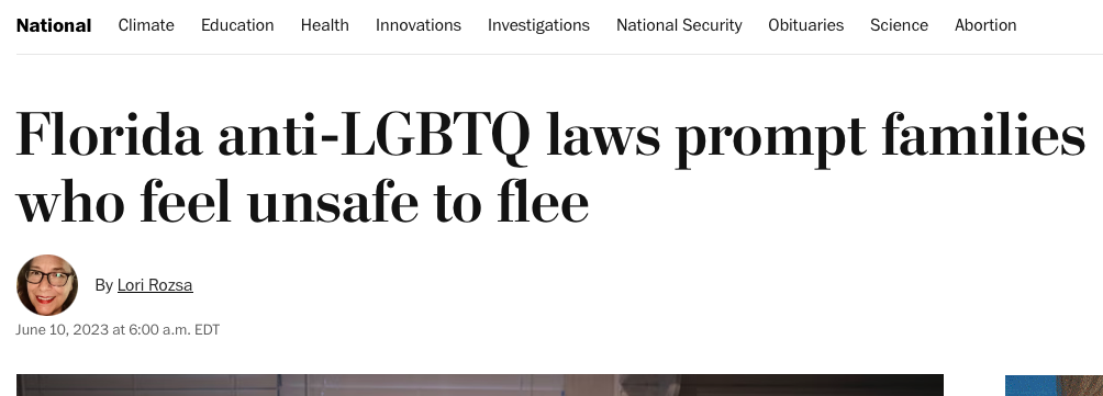 Washington Post headline portraying state persecution as feelings
